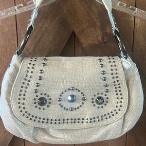 Franco Sarto Shoulder Bag Studded Shimmery Single Strap Zipper Magnetic Closure